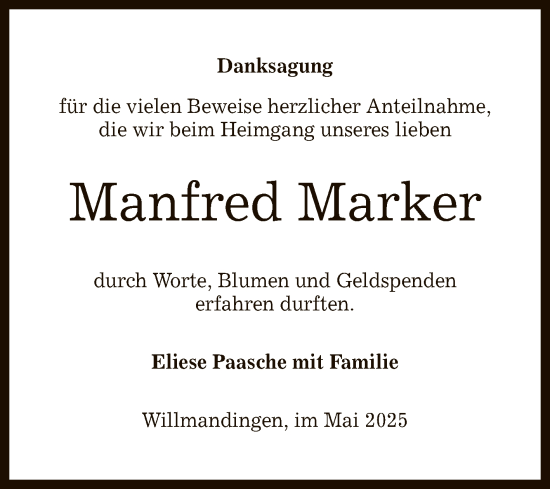 Anzeige von Manfred Marker von Reutlinger General-Anzeiger
