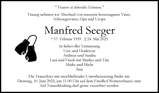 Anzeige von Manfred Seeger von Reutlinger General-Anzeiger