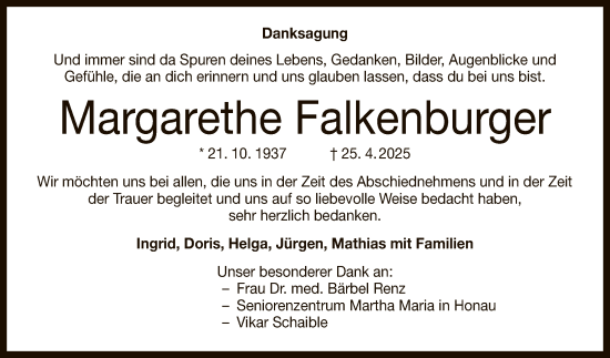 Anzeige von Margarethe Falkenburger von Reutlinger General-Anzeiger