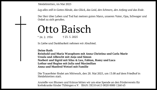 Anzeige von Otto Baisch von Reutlinger General-Anzeiger
