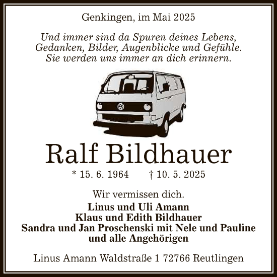 Anzeige von Ralf Bildhauer von Reutlinger General-Anzeiger