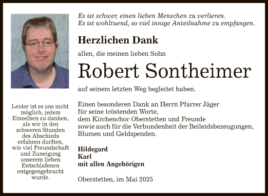 Anzeige von Robert Sontheimer von Reutlinger General-Anzeiger