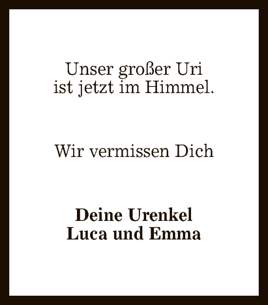 Anzeige von Uri  von Reutlinger General-Anzeiger