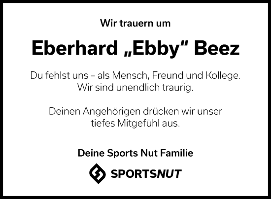 Anzeige von Eberhard Beez von Reutlinger General-Anzeiger