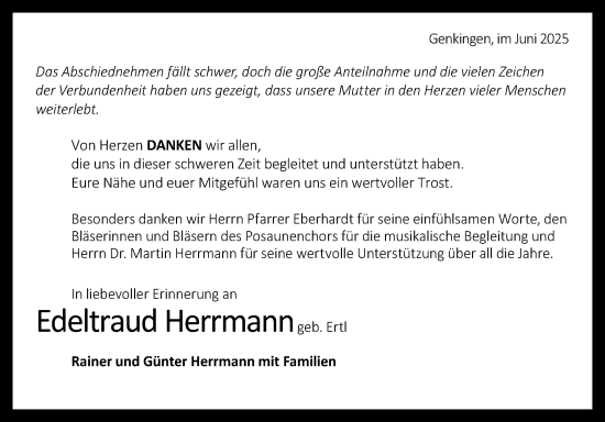 Anzeige von Edeltraud Herrmann von Reutlinger General-Anzeiger