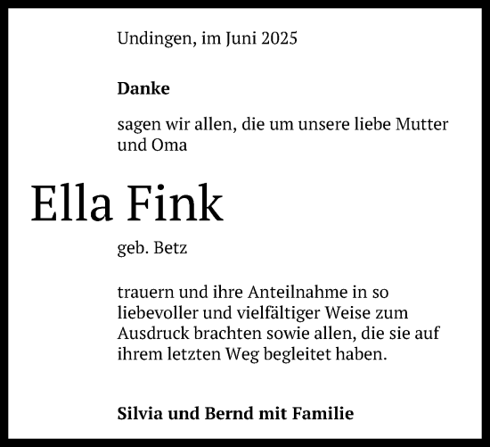 Anzeige von Ella Fink von Reutlinger General-Anzeiger
