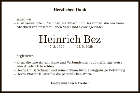 Anzeige von Heinrich Bez von Reutlinger General-Anzeiger