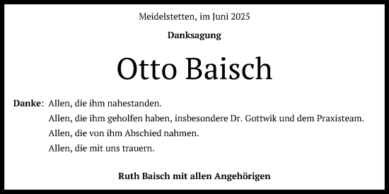 Anzeige von Otto Baisch von Reutlinger General-Anzeiger