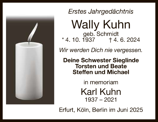 Anzeige von Wally Kuhn von Reutlinger General-Anzeiger