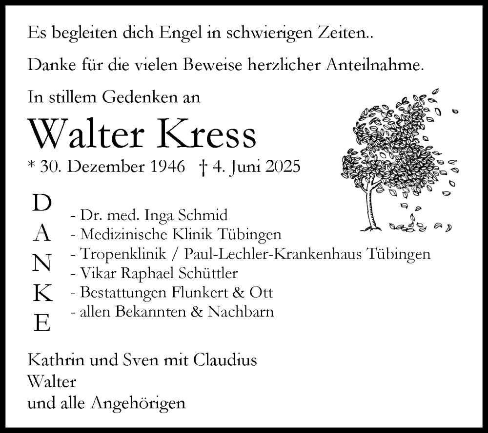  Traueranzeige für Walter Kress vom 28.06.2025 aus Reutlinger General-Anzeiger