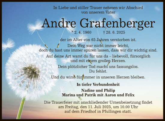 Anzeige von Andre Grafenberger von Reutlinger General-Anzeiger