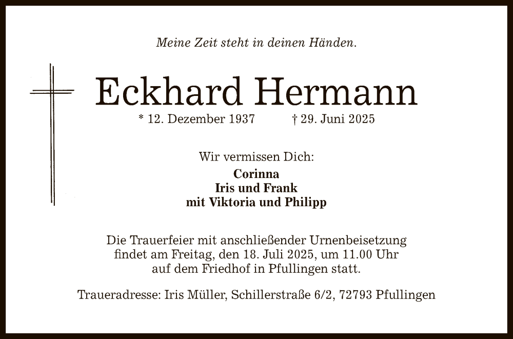  Traueranzeige für Eckhard Hermann vom 09.07.2025 aus Reutlinger General-Anzeiger