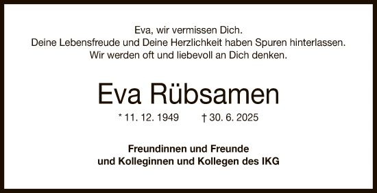 Anzeige von Eva Rübsamen von Reutlinger General-Anzeiger