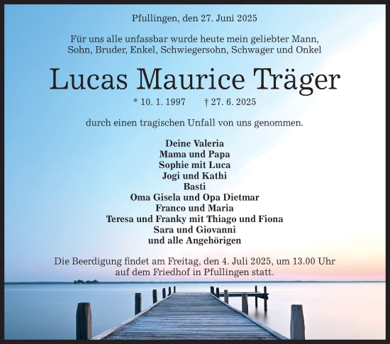 Anzeige von Lucas Maurice Träger 