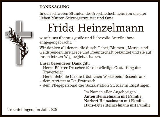 Anzeige von Frida Heinzelmann von Reutlinger General-Anzeiger