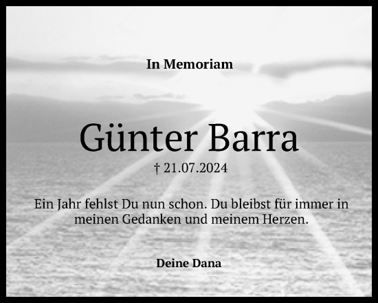 Anzeige von Günter Barra von Reutlinger General-Anzeiger