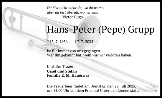 Anzeige von Hans-Peter Grupp von Reutlinger General-Anzeiger