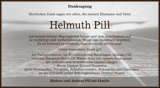 Anzeige von Helmuth Pill von Reutlinger General-Anzeiger