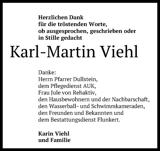 Anzeige von Karl-Martin Viehl von Reutlinger General-Anzeiger