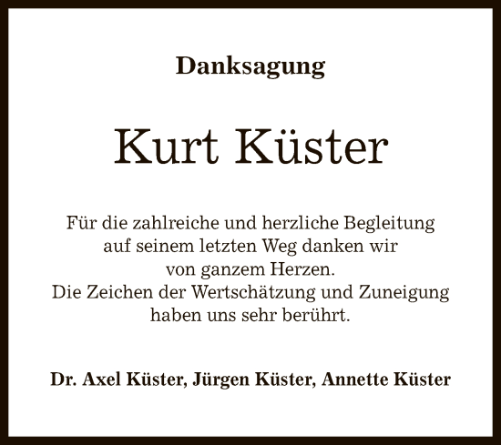 Anzeige von Kurt Küster von Reutlinger General-Anzeiger
