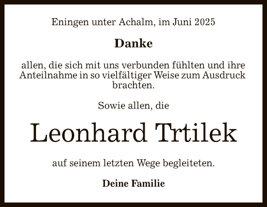 Anzeige von Leonhard Trtilek von Reutlinger General-Anzeiger