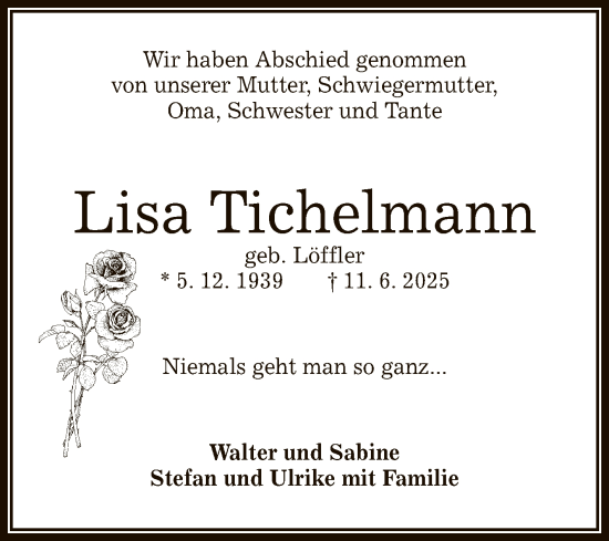 Anzeige von Lisa Tichelmann von Reutlinger General-Anzeiger