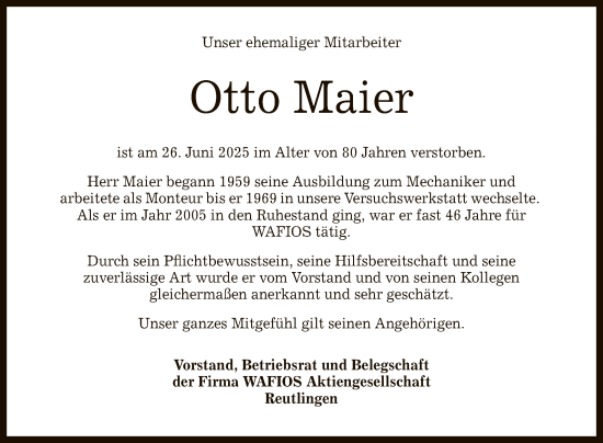 Anzeige von Otto Maier von Reutlinger General-Anzeiger