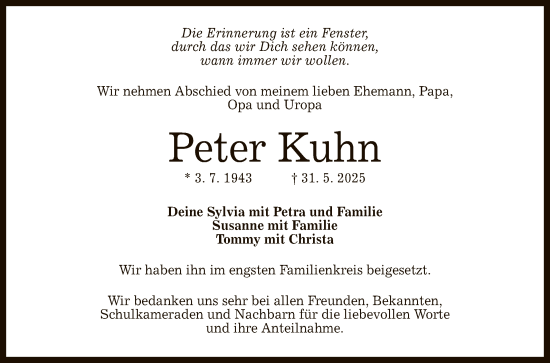 Anzeige von Peter Kuhn von Reutlinger General-Anzeiger