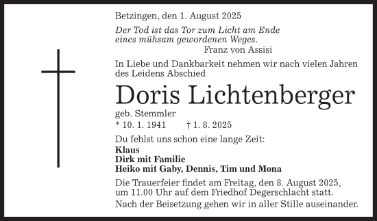 Anzeige von Doris Lichtenberger 