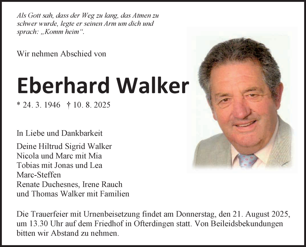  Traueranzeige für Eberhard Walker vom 16.08.2025 aus Reutlinger General-Anzeiger
