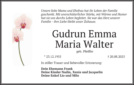 Anzeige von Gudrun Emma Maria Walter von Reutlinger General-Anzeiger