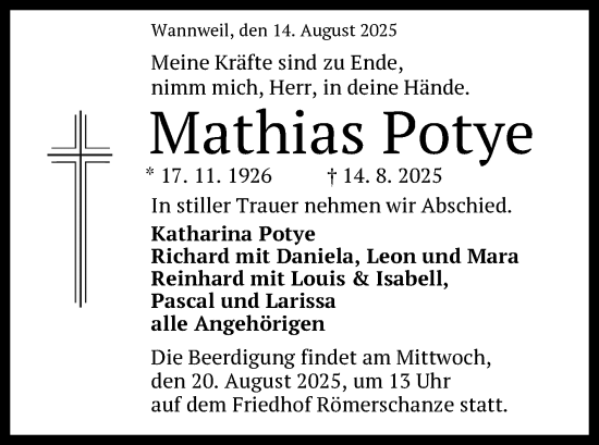 Anzeige von Mathias Potye von Reutlinger General-Anzeiger