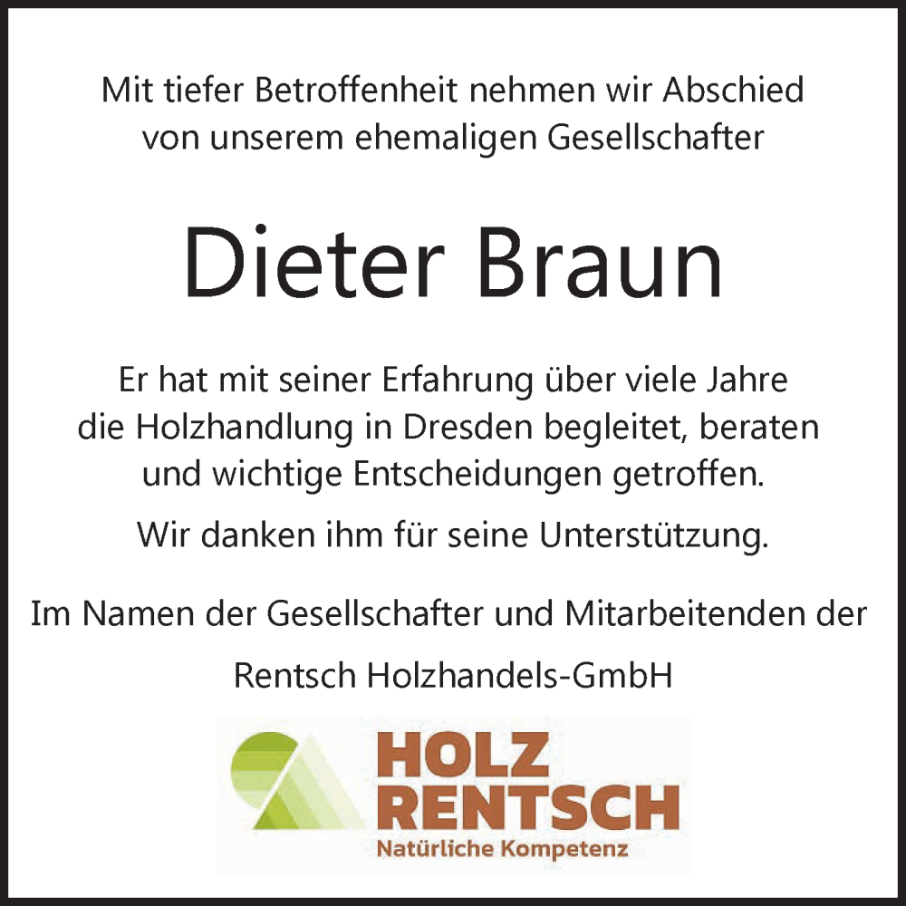  Traueranzeige für Dieter Braun vom 20.09.2025 aus Reutlinger General-Anzeiger