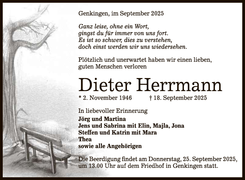  Traueranzeige für Dieter Herrmann vom 22.09.2025 aus Reutlinger General-Anzeiger