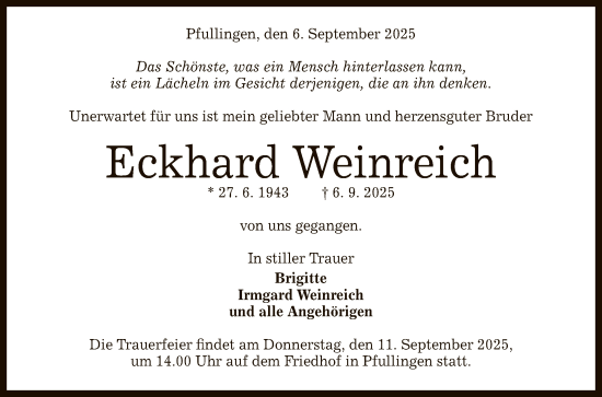 Anzeige von Eckhard Weinreich von Reutlinger General-Anzeiger