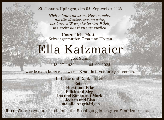 Anzeige von Ella Katzmaier von Reutlinger General-Anzeiger