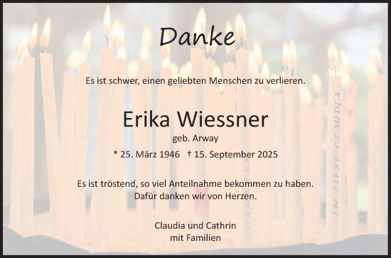 Anzeige von Erika Wiessner von Reutlinger General-Anzeiger