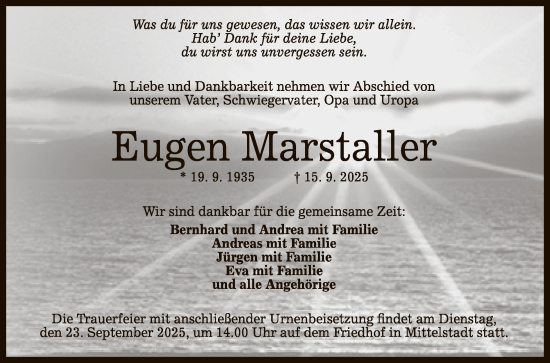 Anzeige von Eugen Marstaller von Reutlinger General-Anzeiger