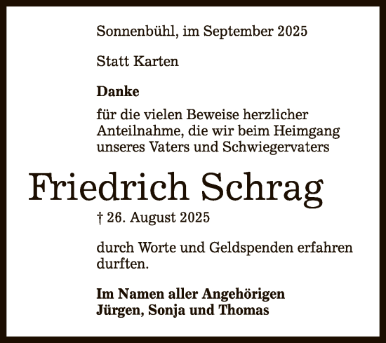 Anzeige von Friedrich Schrag von Reutlinger General-Anzeiger