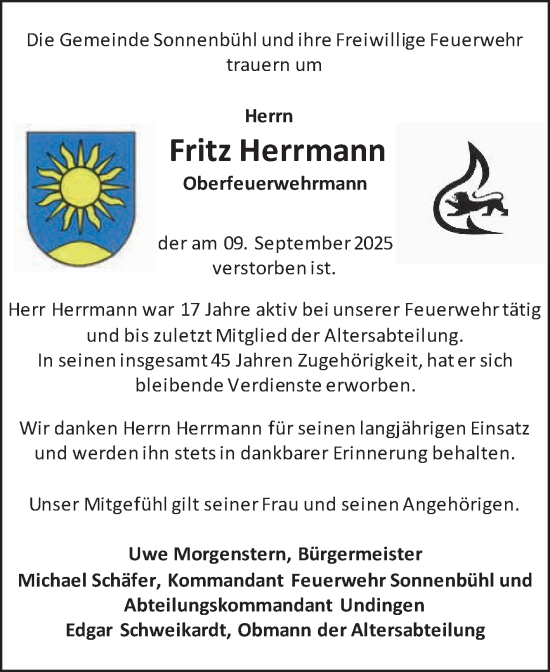 Anzeige von Fritz Herrmann von Reutlinger General-Anzeiger