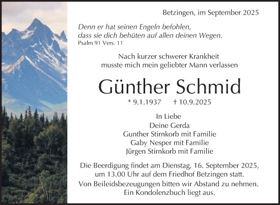 Anzeige von Günther Schmid von Reutlinger General-Anzeiger