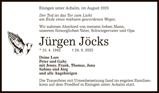 Anzeige von Jürgen Jöcks von Reutlinger General-Anzeiger
