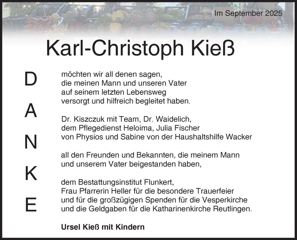  Traueranzeige für Karl-Christoph Kieß vom 27.09.2025 aus Reutlinger General-Anzeiger