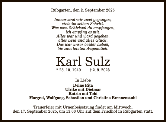 Anzeige von Karl Sulz von Reutlinger General-Anzeiger