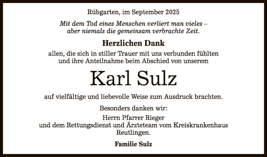 Anzeige von Karl Sulz von Reutlinger General-Anzeiger