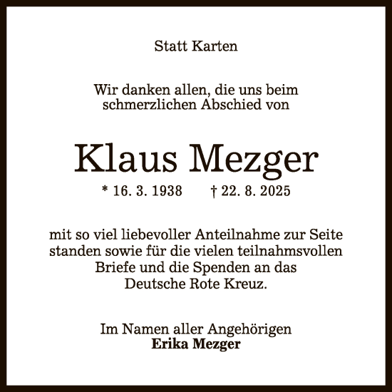 Anzeige von Klaus Mezger von Reutlinger General-Anzeiger