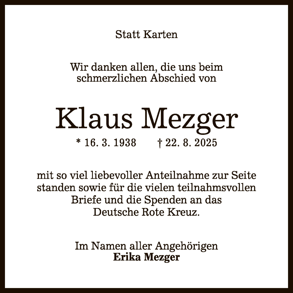  Traueranzeige für Klaus Mezger vom 23.09.2025 aus Reutlinger General-Anzeiger