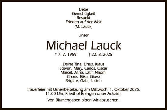 Anzeige von Michael Lauck von Reutlinger General-Anzeiger