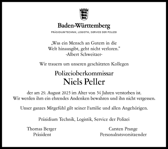 Anzeige von Niels Peller von Reutlinger General-Anzeiger