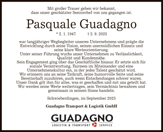 Anzeige von Pasquale Guadagno von Reutlinger General-Anzeiger